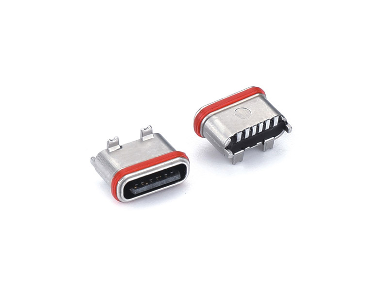 TYPE-C 6P防水母座 180度立贴短体6.8H U型粉末冶金外壳